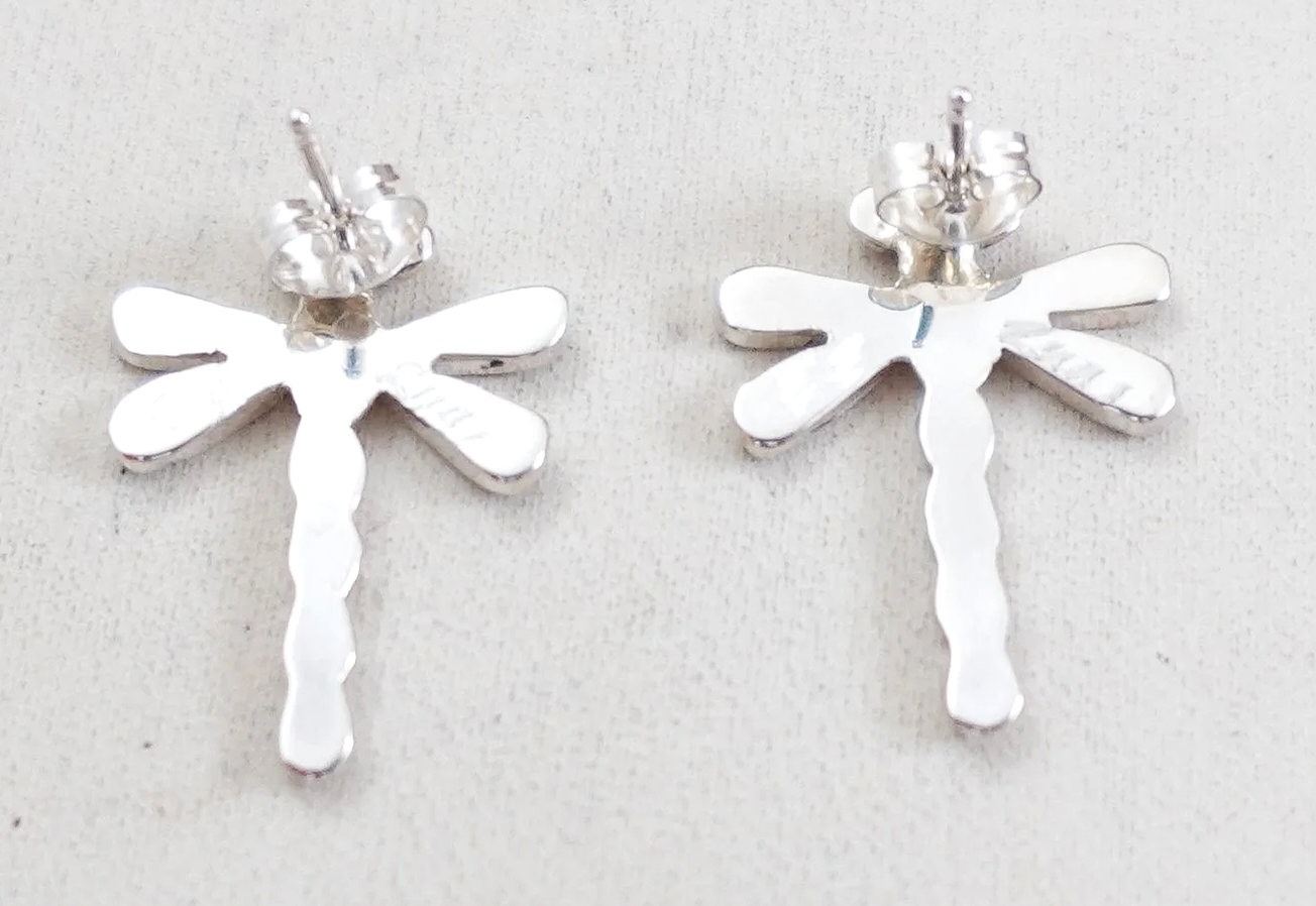 Zuni Turquoise Silver Dragonfly Earrings EDAAKIE —Turquoise