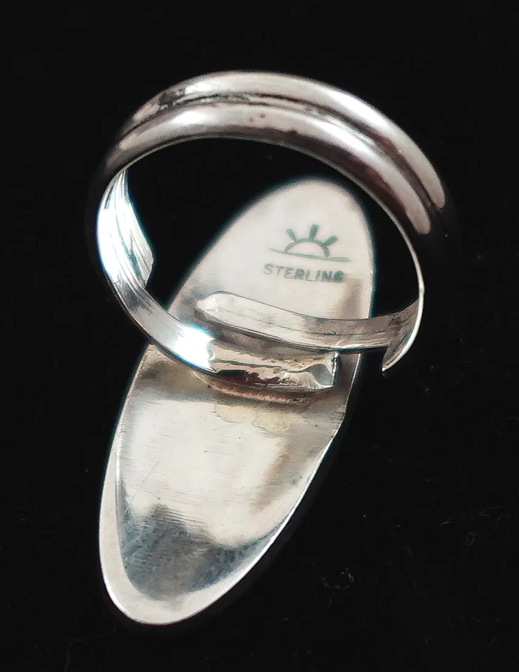 Women's Hopi Sterling Silver Waterbird Overlay Ring sz 7 1/2