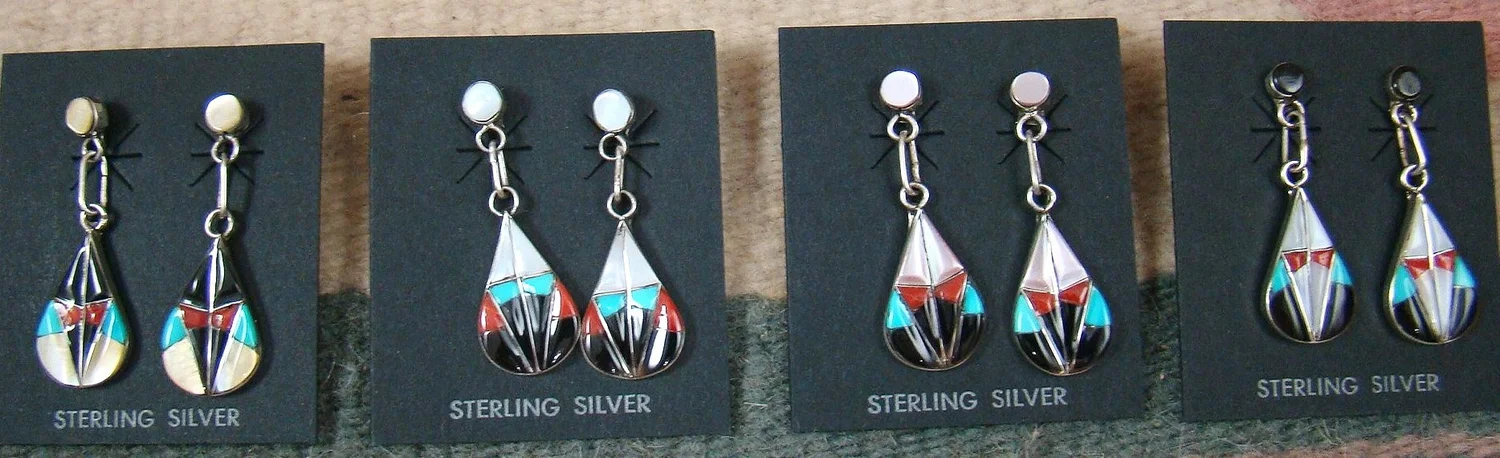Item # 814N - Zuni Multi Stone Inlay Teardrop Earrings by R 