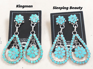Zuni Sleeping Beauty Turquoise Flush Inlay Dangle Sterling