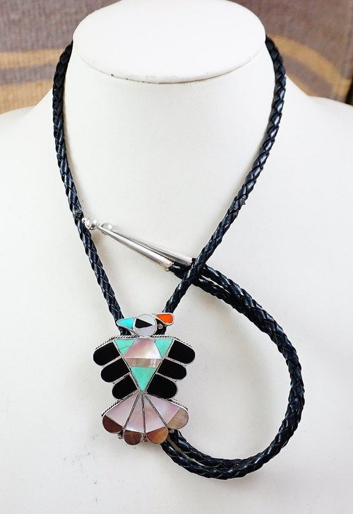 Vintage Zuni Thunderbird Bolo Ties —Multi Stone Bolo Ties Native American  Jewelry