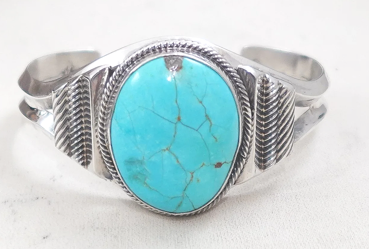 Navajo E Yazzie Jewelry Navajo Light Blue Kingman Turquoise Silver