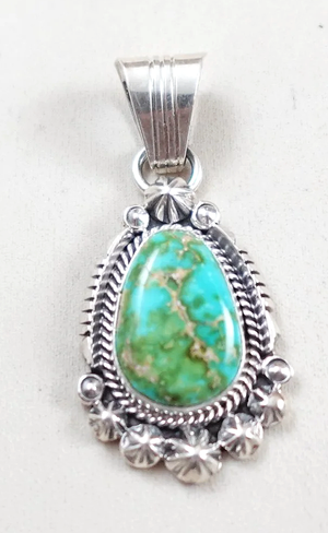 Navajo Sonoran Gold Turquoise Sterling Silver Pendant Running Bear