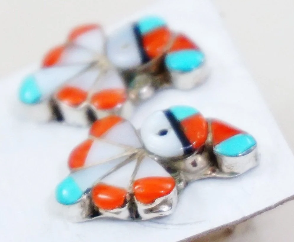 Zuni Multi Stone Inlay Sunface Earrings —Multi Color Stone