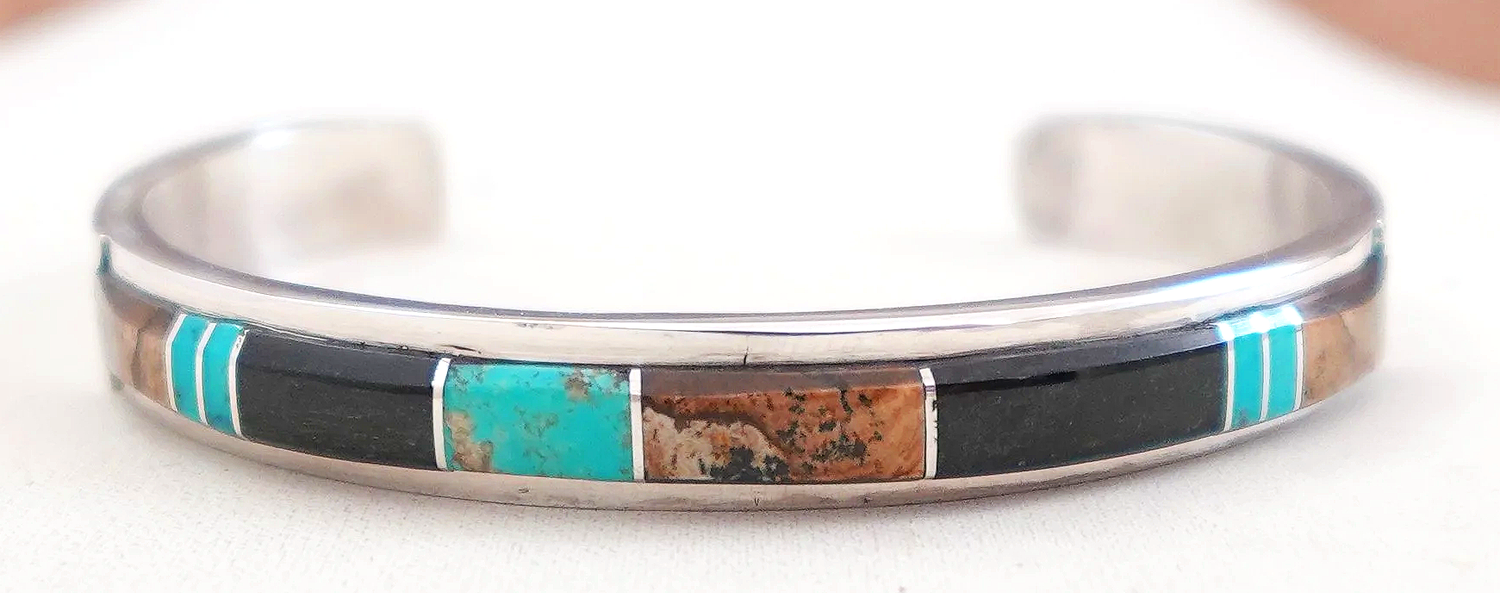 Navajo Multi Stone Channel Inlay Sterling Silver Bracelet Kyle