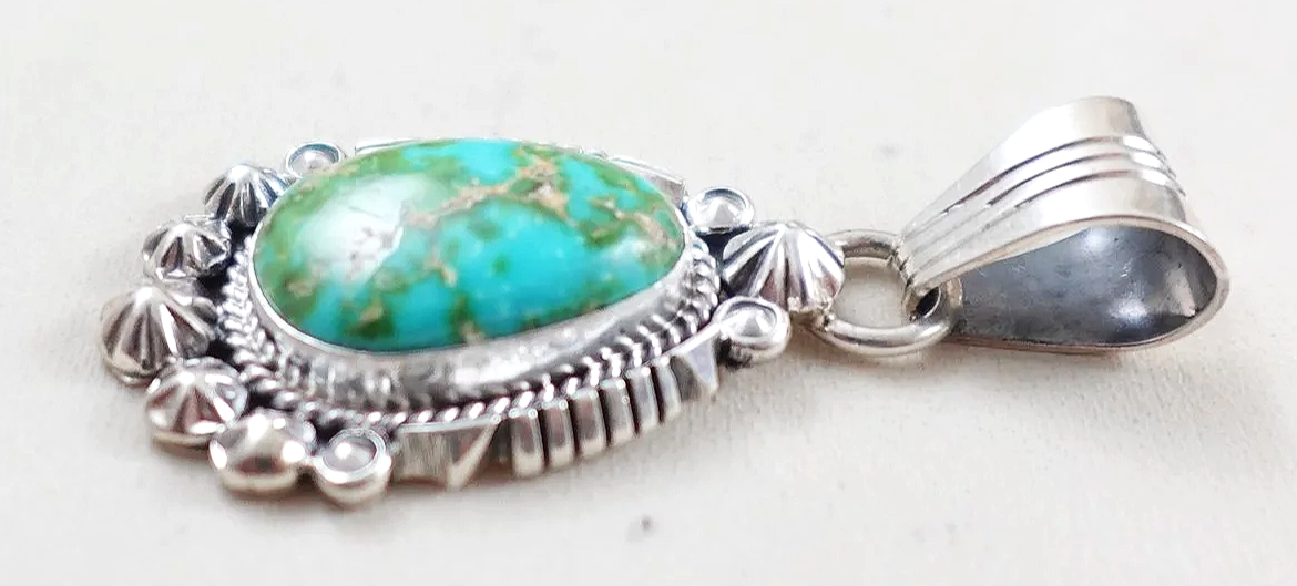 Navajo Sonoran Gold Turquoise Sterling Silver Pendant Running Bear