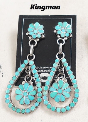 Zuni Sleeping Beauty Turquoise Flush Inlay Dangle Sterling