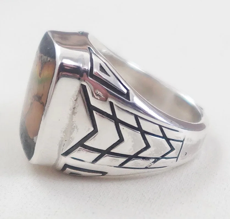 Men's Navajo Bumblebee Jasper Cast Sterling Silver Ring sz 10 1/2