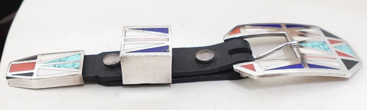 Southwest Multi Stone Inlay Sterling Silver Ranger Buckle  display picture 3
