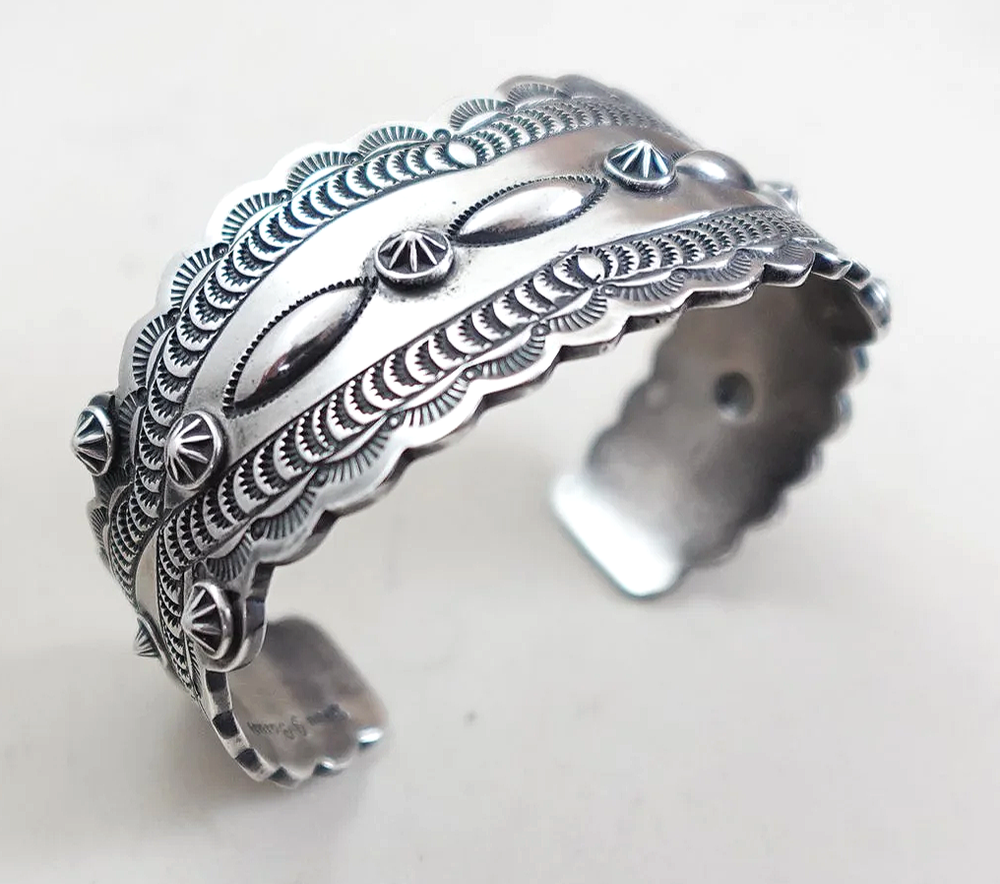 Navajo Stamped Repousse Sterling Silver Cuff Bracelet FRITZ CASUSE