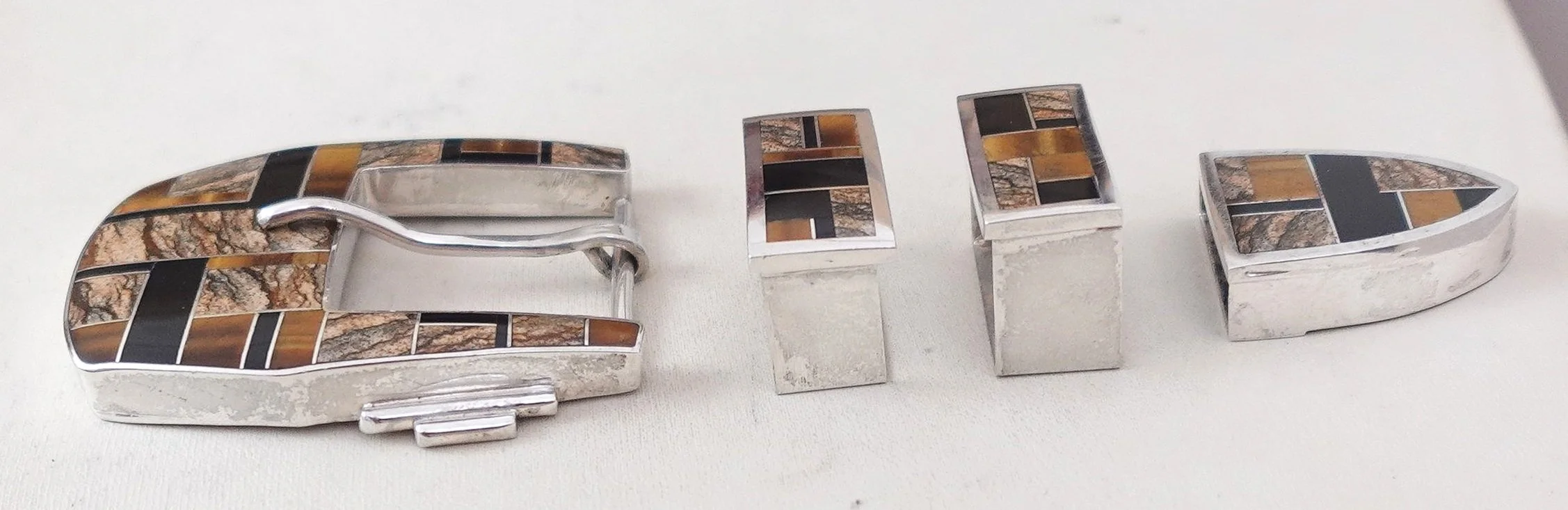 Navajo Multi Stone Inlay Silver Ranger Buckle Set —Ranger
