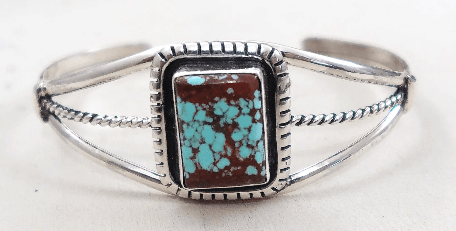 Navajo Kingman Redskin Turquoise Sterling Silver Bracelet KEE