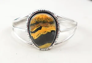 Navajo Bumblebee Jasper Silver Bracelet —Men display picture 3