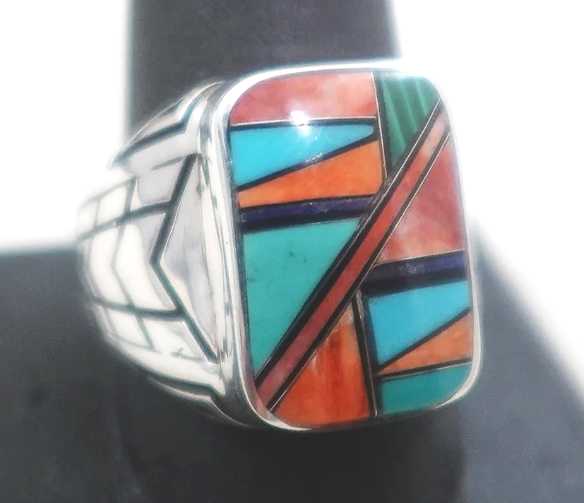 Men's Navajo Multi Stone Inlay Silver Ring sz 11 —Men's Multi