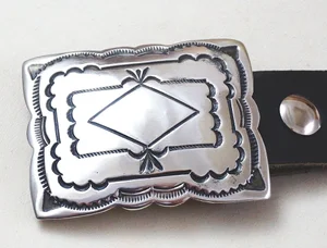 VINTAGE NAVAJO STERLING 15 DEEP STAMPED CONCHO BELT & BUCKLE 135g SILVER Item #947N- Vintage 40 main image 3