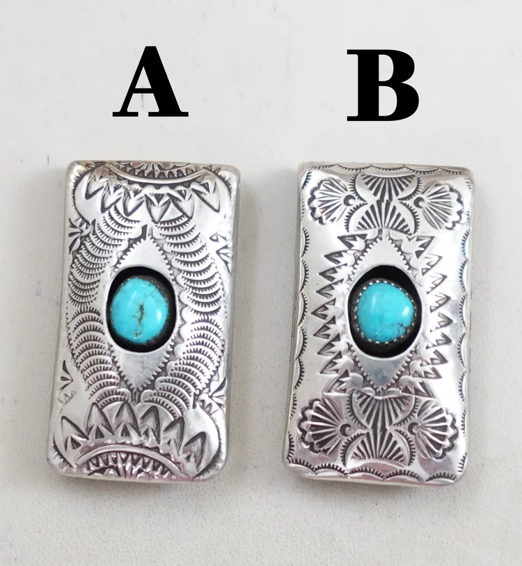 Navajo Turquoise Stamped Silver Money Clips SKEETS —Money Clips