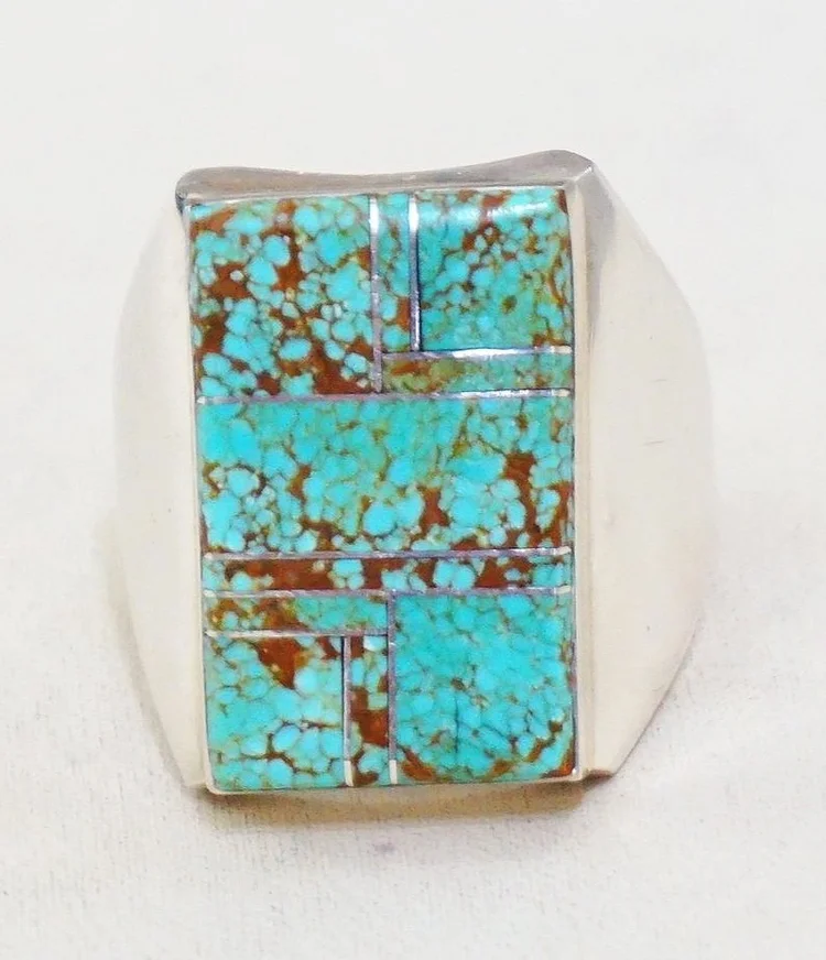 Rectangular Mens Turquoise Rings Men's Navajo Turquoise