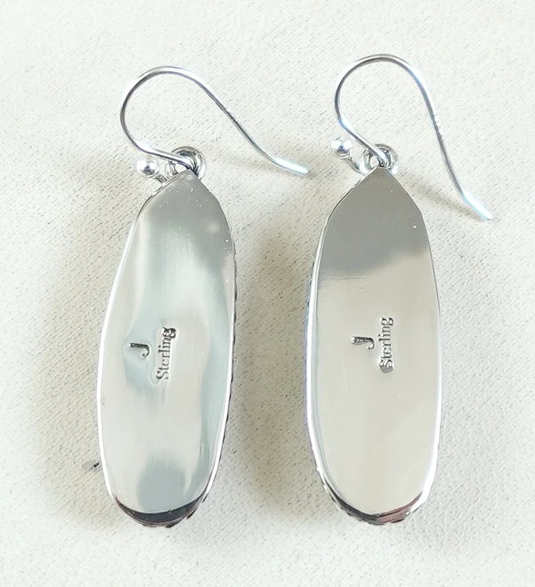 Authentic .925 Sterling Silver Navajo Dangle Earrings With Natural Agate, Handcrafted Native American Jewelry