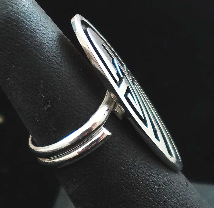 Women's Hopi Sterling Silver Waterbird Overlay Ring sz 7 1/2