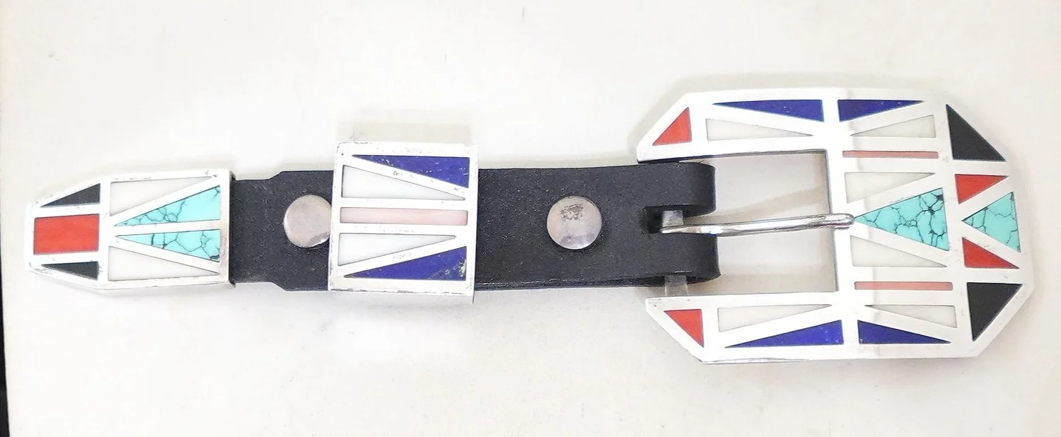 Southwest Multi Stone Inlay Sterling Silver Ranger Buckle 