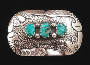 Vintage Navajo Turquoise Sterling Silver Eagles Belt Buckle  display picture 1