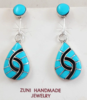 Item # 553T-Zuni Double Turquoise Stone Snake Stud Earrings by