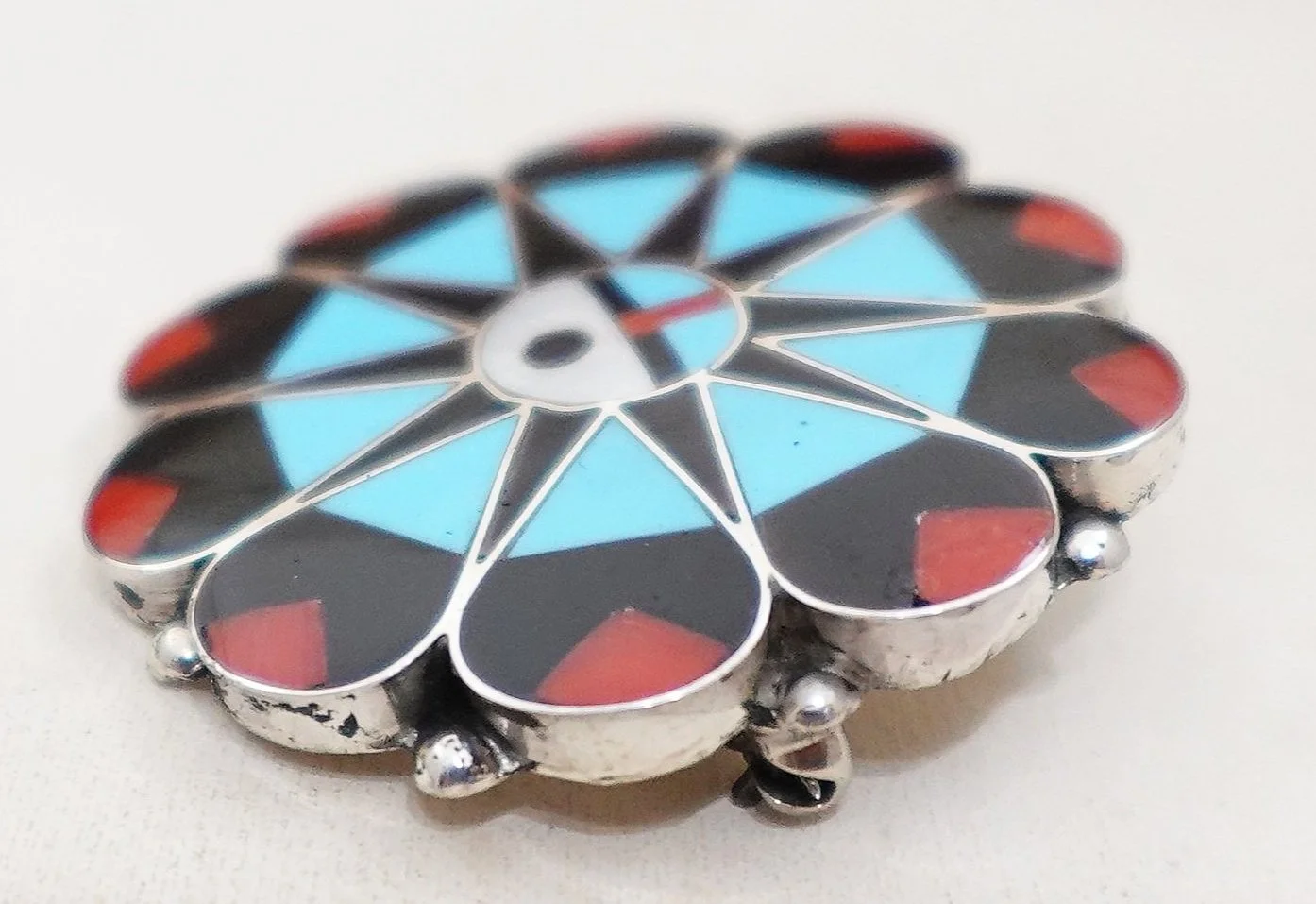 Zuni Multi Stone Inlay Sunface Pin Pendant —Native American 