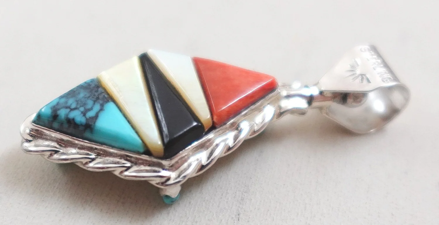 Zuni Multi Stone Inlay Turquoise Cross Pendant —Native American 