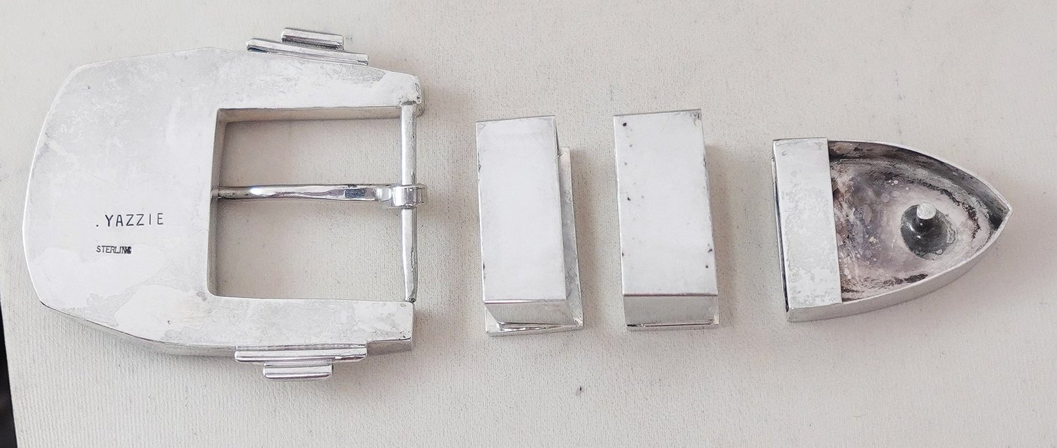 Vintage Navajo sterling silver ranger buckle set with tip vintage-navajo-onyx-inlay-  main image 4