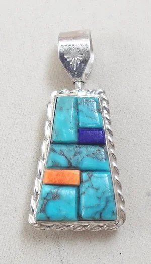 Zuni Multi Stone Blue Jay Owl Spinner Pendant Booqua —Native 