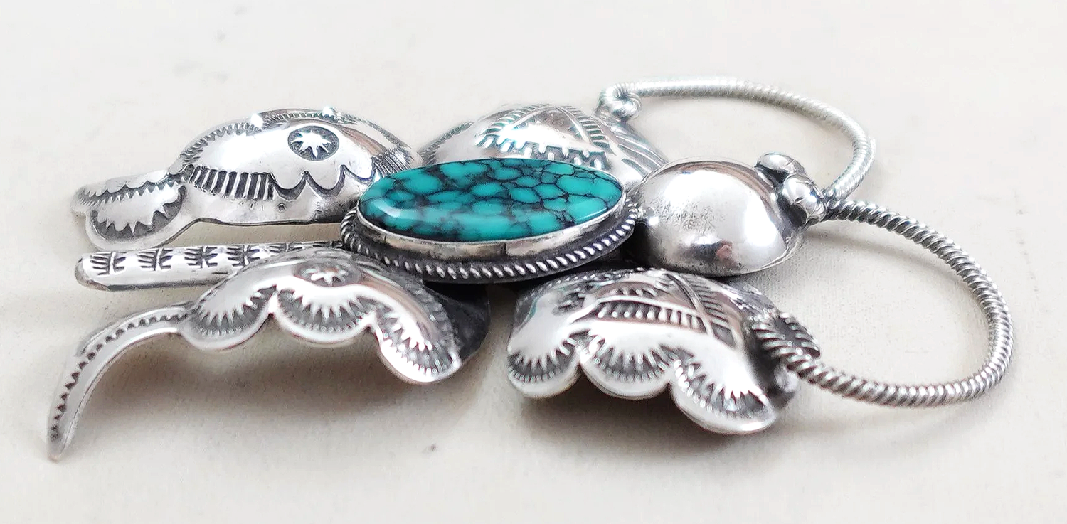 VTG Solid Silver Navajo Butterfly Turquoise Inlay Tips + New Indian Head Watch il_fullxfull.6140291112_s4an.jpg main image 3