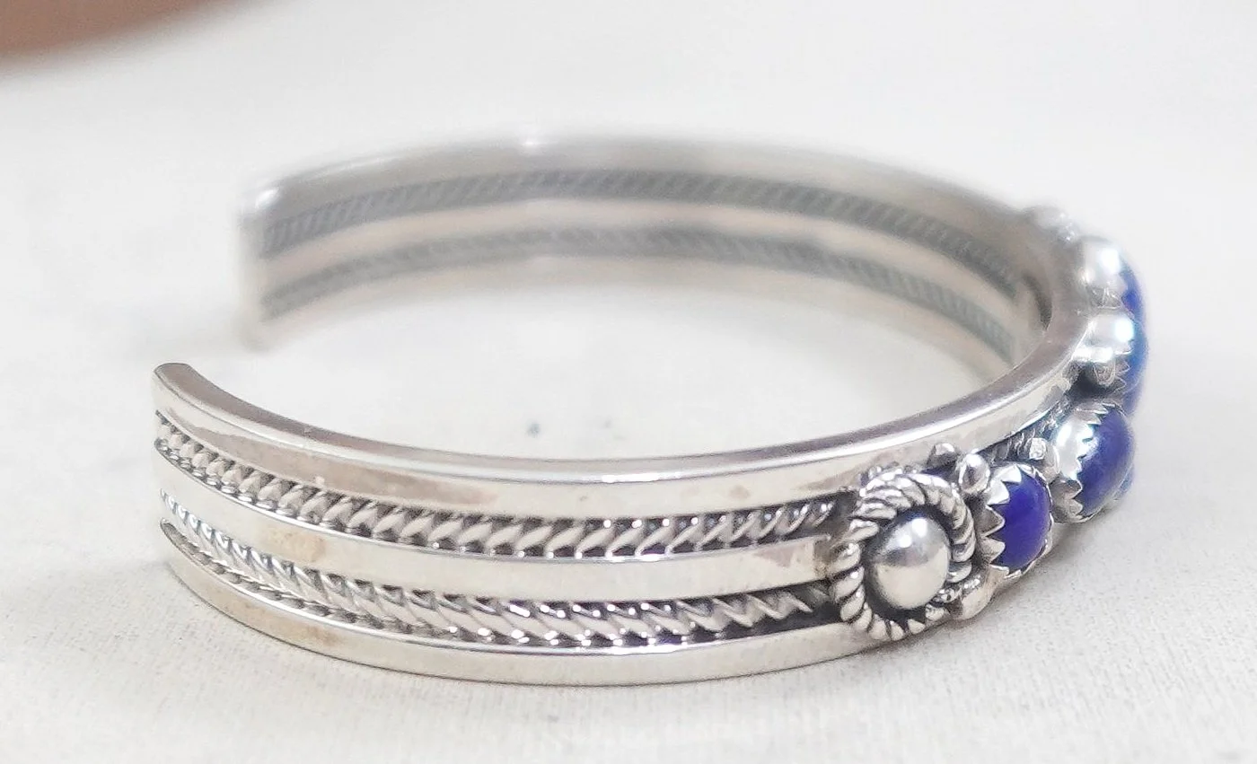 Navajo Lapis Cluster Silver Bracelet —Men's and Women's