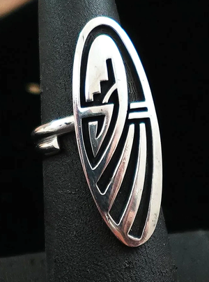 Women's Hopi Sterling Silver Waterbird Overlay Ring sz 7 1/2