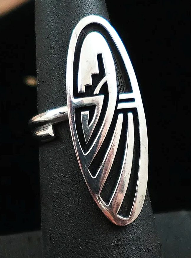 Women's Hopi Sterling Silver Waterbird Overlay Ring sz 7 1/2