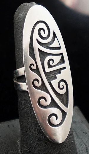 Item #869W- Ladies Hopi Sterling Silver Lizard Overlay Ring by 
