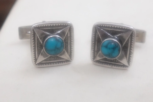 Vintage Navajo Turquoise Sterling Silver Cufflinks —Cufflinks