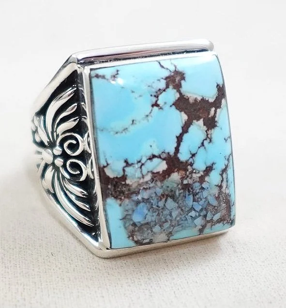 Men's Navajo Golden Hills Turquoise Silver Ring sz 11 —Men's