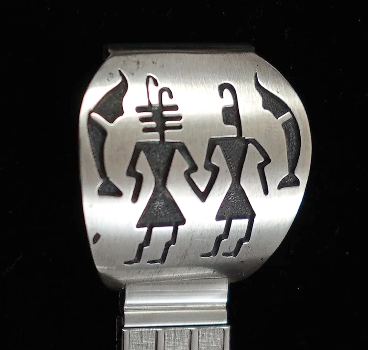 Large Men's Vintage Navajo Sterling Silver Warriors Overlay