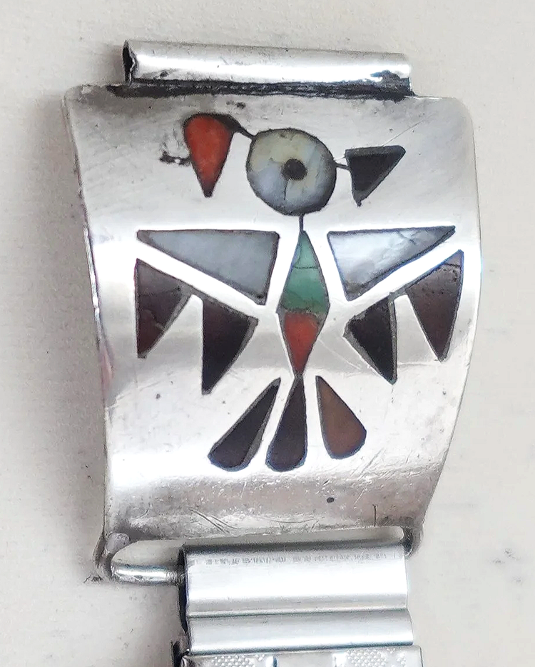 インディアンジュエリー　ズニ サンダーバード　腕時計 Vintage Men's Zuni Thunderbird Inlay Sterling Silver Watchband