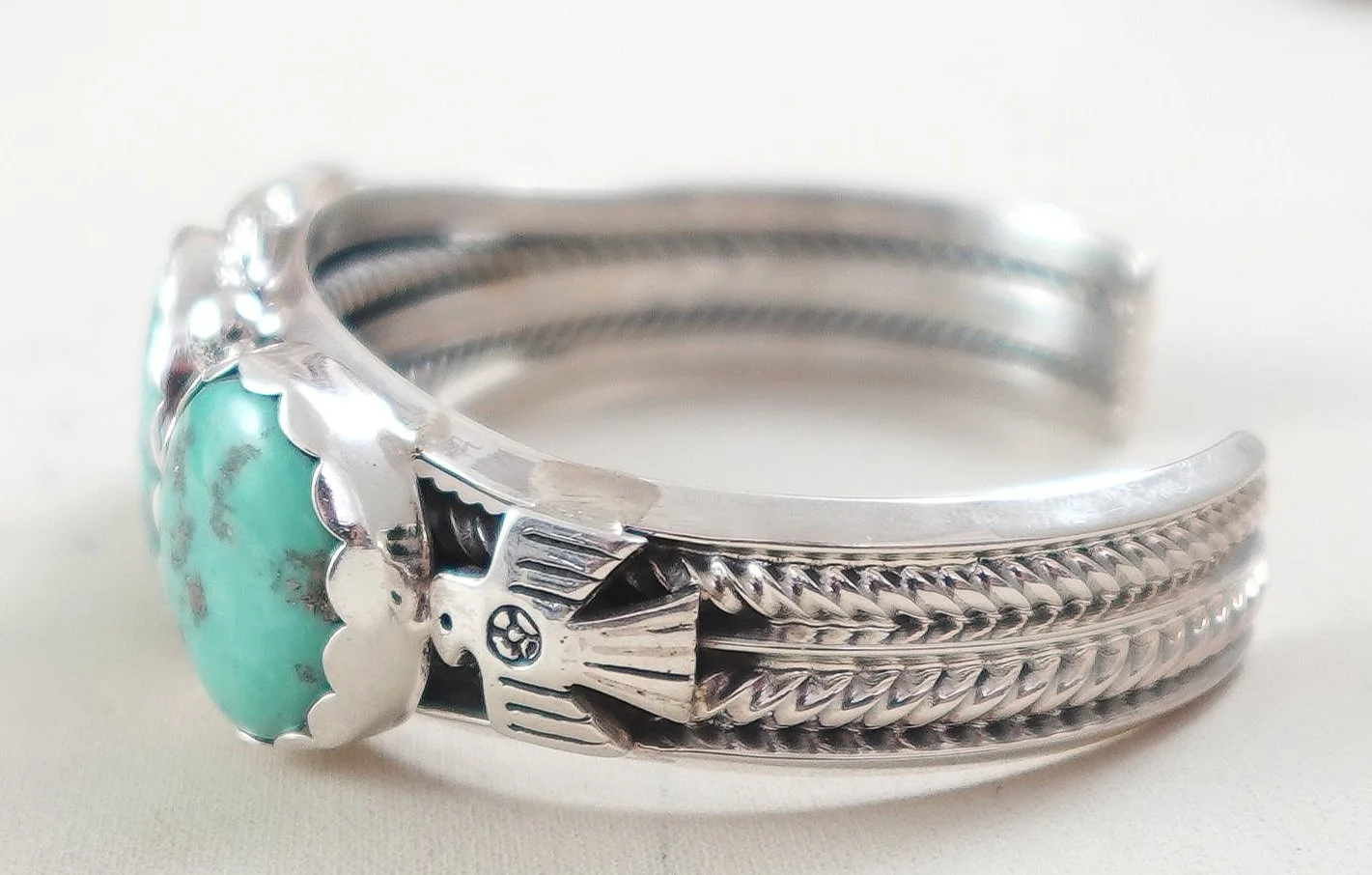 Navajo Fox Turquoise Sterling Silver Eagles Bracelet —Women