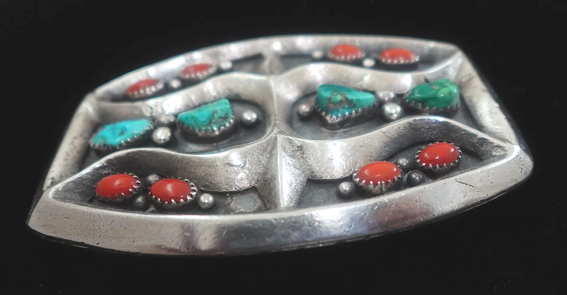 vintage-navajo-coral-turquoise-cast-silver-belt-buckle-1067R-1.png