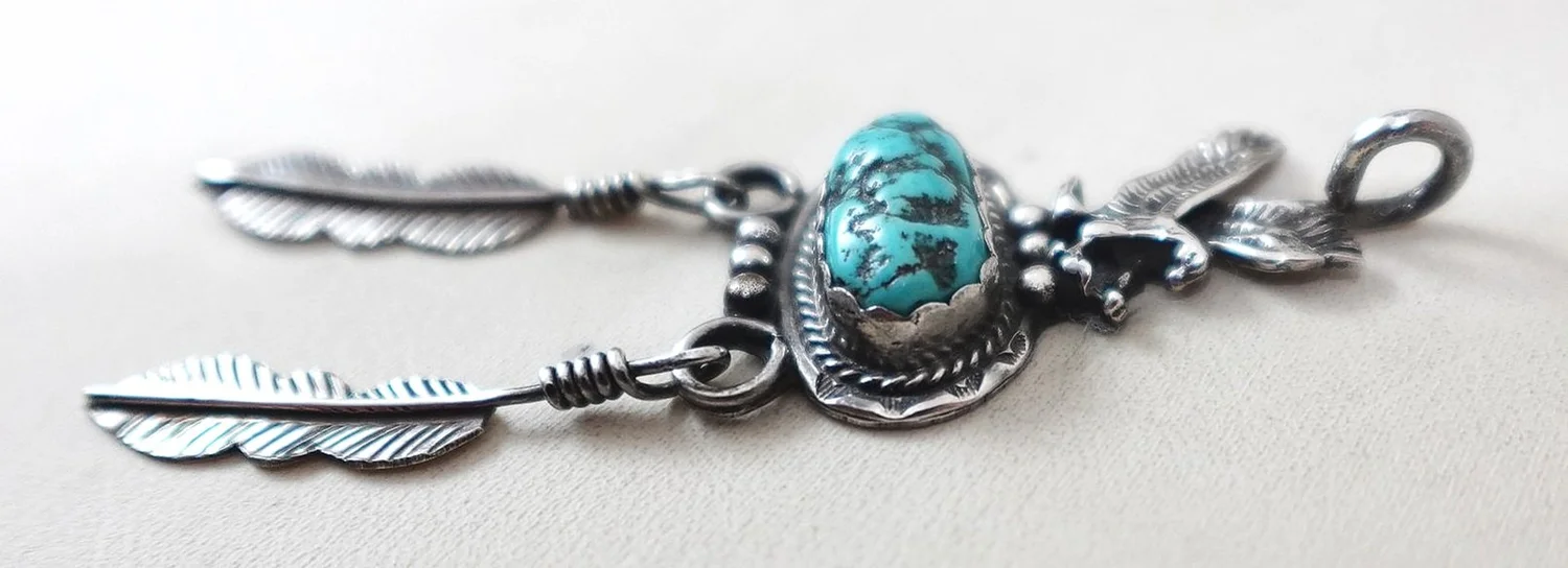 Navajo Turquoise Silver Eagle Feathers Pendant —Turquoise Pendants 