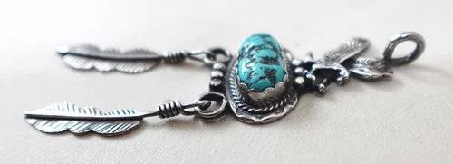 Navajo Turquoise Silver Eagle Feathers Pendant —Turquoise Pendants 