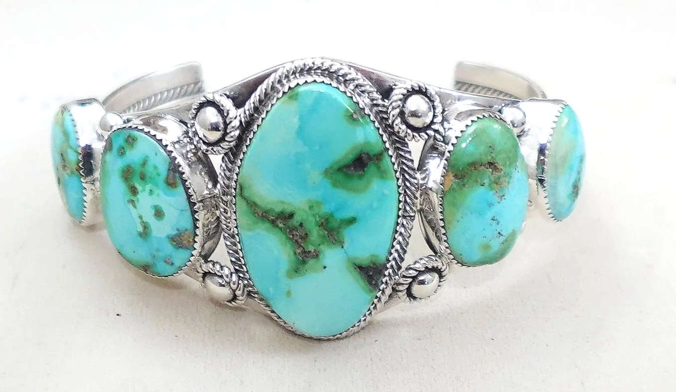 Navajo Sonoran Gold Turquoise Sterling Silver Bracelet —Women's
