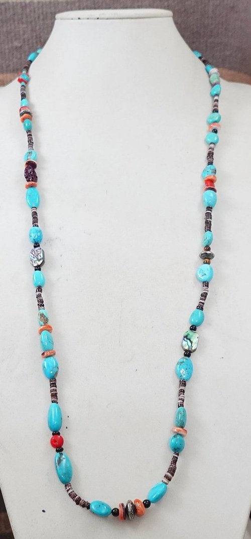 Long Navajo Multi Stone Beaded Necklace —Men's and Women's Native