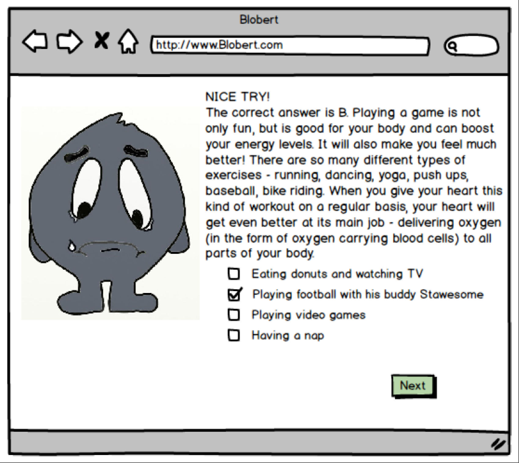 Blobert Question 1 - Incorrect Response