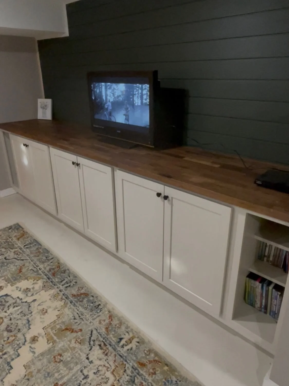 B E F O R E &amp; after. Take a peak ➡️. An unfinished basement got a designer&rsquo;s touch.  #17street #thisishowiplay #basementrenovation @durasupreme