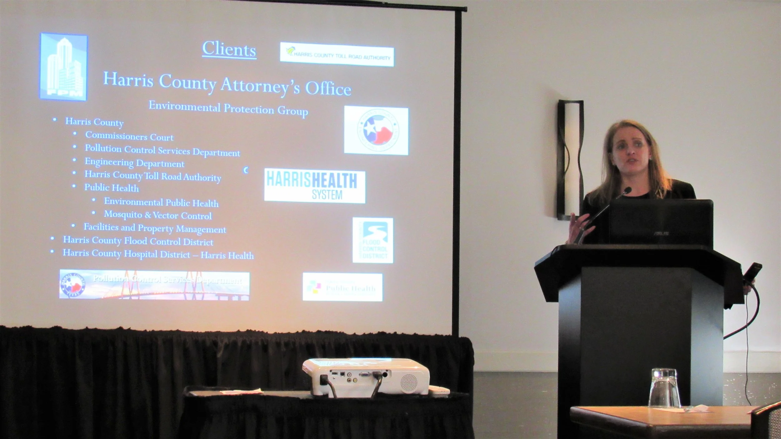 Harris County Attorney's Office Environmental Protection Group Managing Attorney Sarah Utley delivered a presentation at the Third Annual Public Interest Environmental Law conference on Friday Sept. 6, at the Magnolia Hotel in downtown Houston.