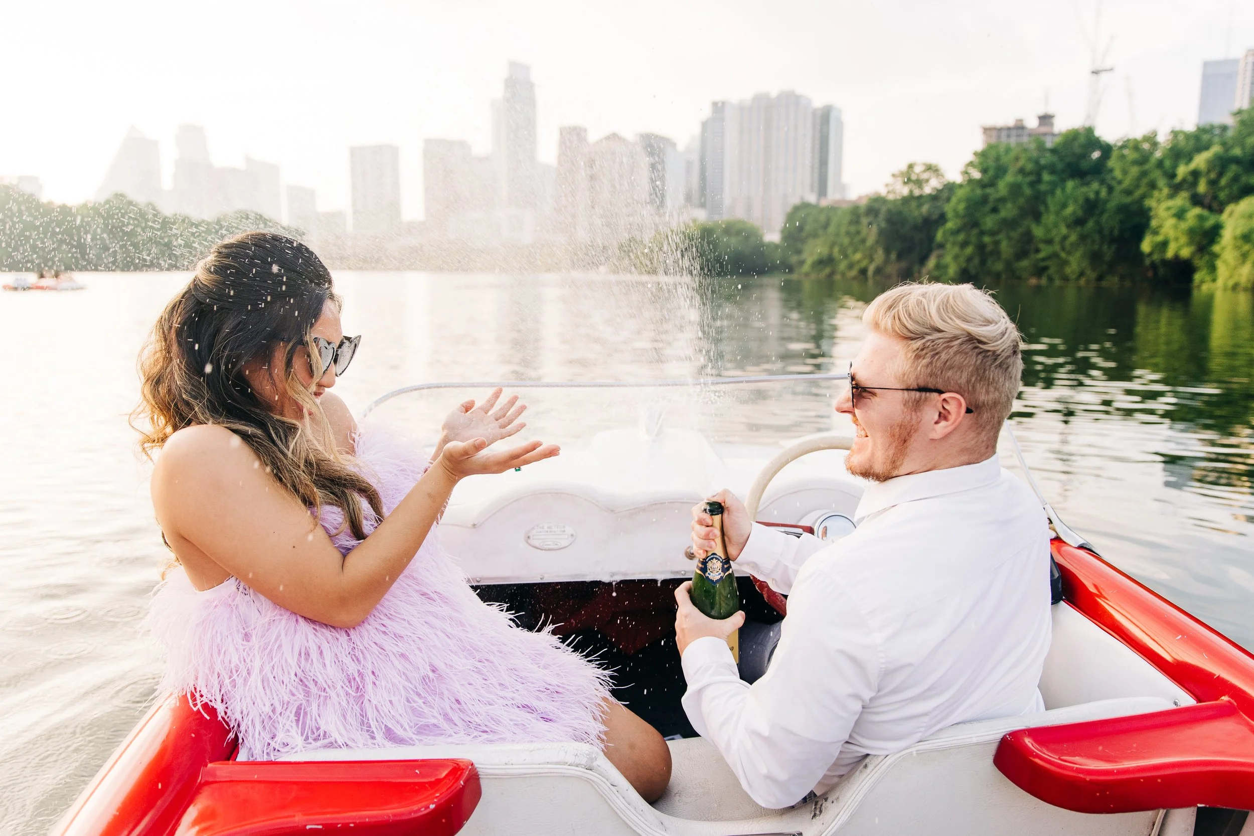 Erica + Caleb | Vintage Boat Engagement Session on Lady Bird Lake