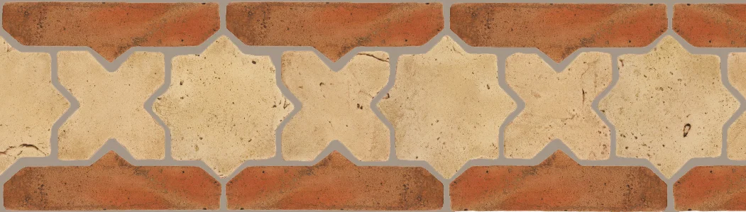 Pedralbes Terracotta P&C: BORDERS: STAR/CROSS + BORDER "SC" Pattern # PFB-218 Option: VTG-PGGW + VTG-PSTR